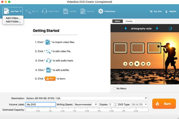 VideoSolo DVD Creator Getting Started