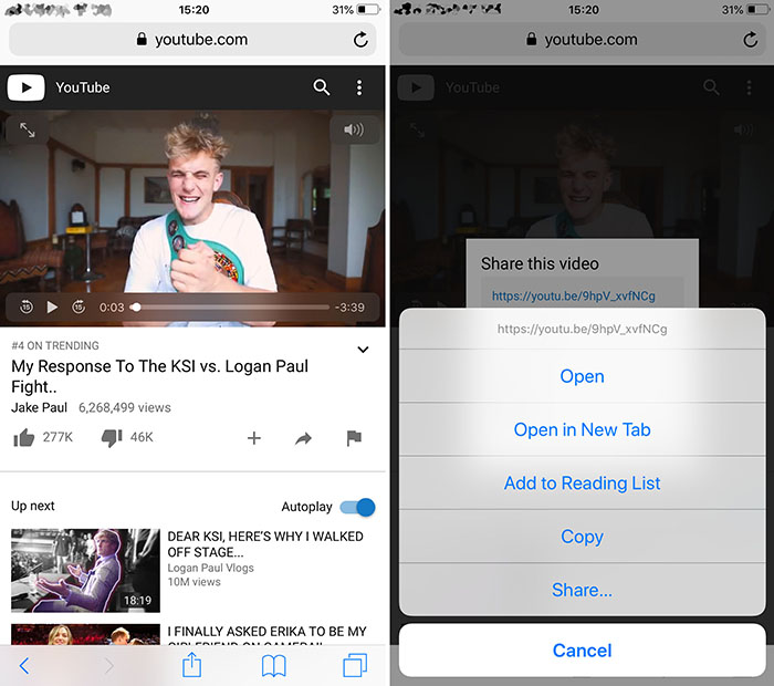 Copier le lien YouTube sur iPhone