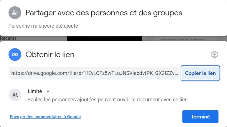 Partager une vidéo avec lien Google Drive