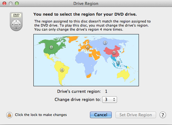 Modifica codice regione DVD su Mac