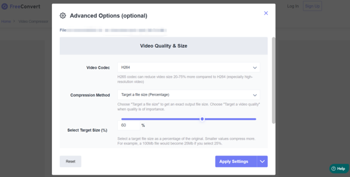 Customize Video Settings Before Compressing FreeConvert