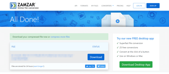 Compress and Download Video on Zamzar