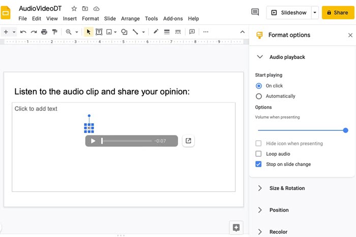 Google Slide Format Option