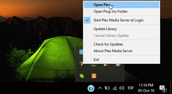Щелкните правой кнопкой мыши и откройте Plex