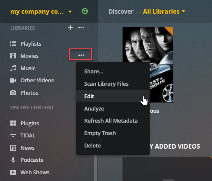 تحرير مكتبة أفلام Plex