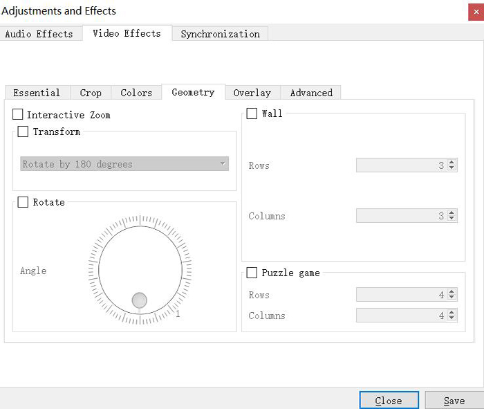 VLC Media Player의 Rotate Tab