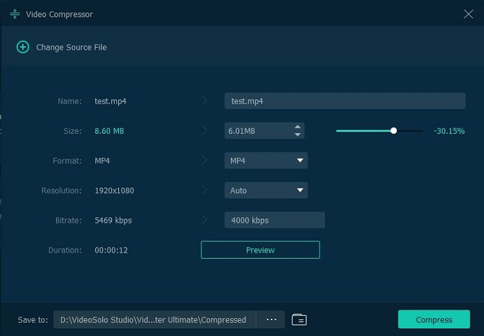 Ajustar la relación de compresión o el tamaño del archivo